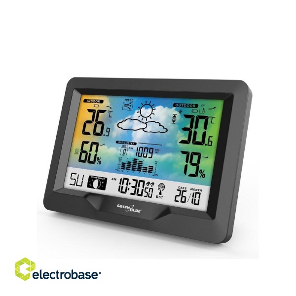 GreenBlue Wireless Weather Station, Colourful, DCF, Moon Phases, Barometer, Calendar, GB540 фото 1