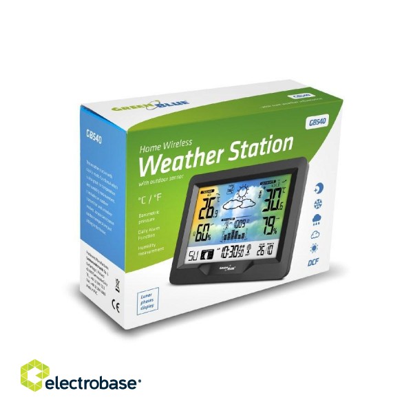 GreenBlue Wireless Weather Station, Colourful, DCF, Moon Phases, Barometer, Calendar, GB540 фото 2
