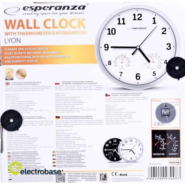Esperanza EHC016K Mechanical wall clock Round Black paveikslėlis 3