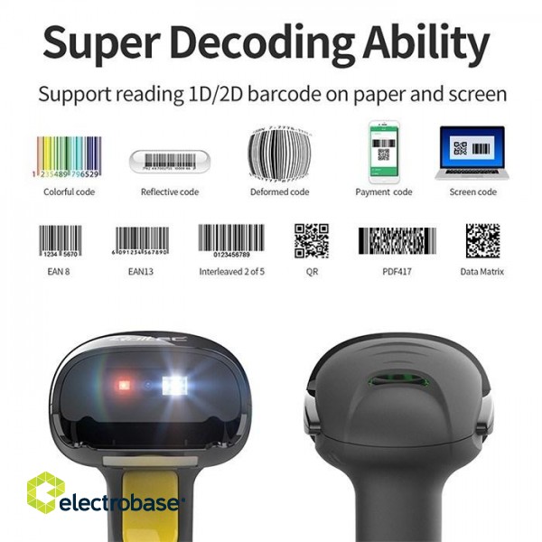 Qoltec 50853 Laser barcode scanner 1D | 2D | Black фото 5