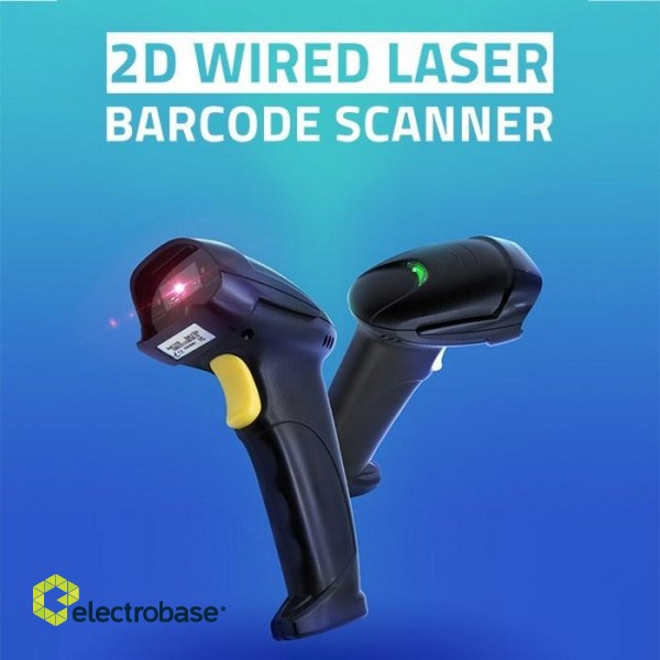 Qoltec 50853 Laser barcode scanner 1D | 2D | Black фото 6