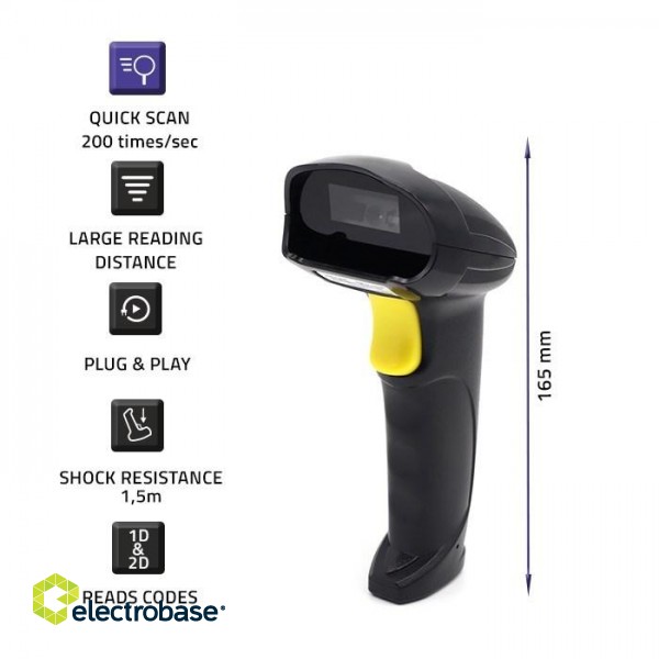 Qoltec 50853 Laser barcode scanner 1D | 2D | Black фото 7