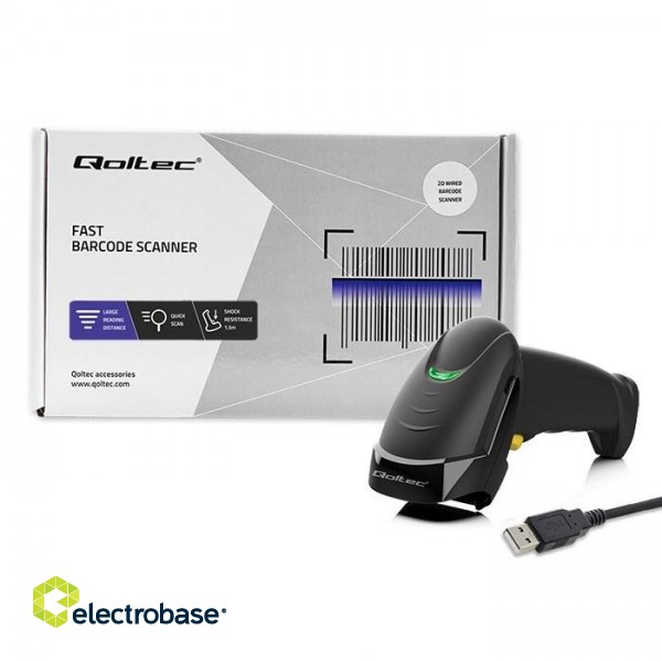 Qoltec 50853 Laser barcode scanner 1D | 2D | Black фото 10