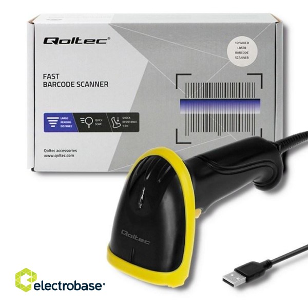 Qoltec 50860 Wired Laser Barcode Scanner 1D | USB paveikslėlis 2