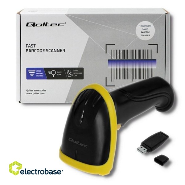 Qoltec 50862 Wireless Laser Barcode Scanner 1D | 2.4GHz paveikslėlis 3