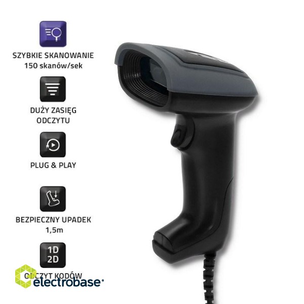 Qoltec 50863 Wired QR & BARCODE Scanner | USB фото 5