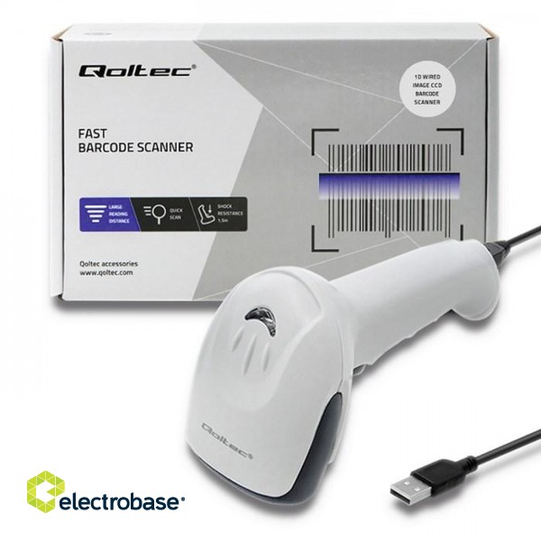 Qoltec 50865 Barcode reader 1D | CCD | USB | White фото 3