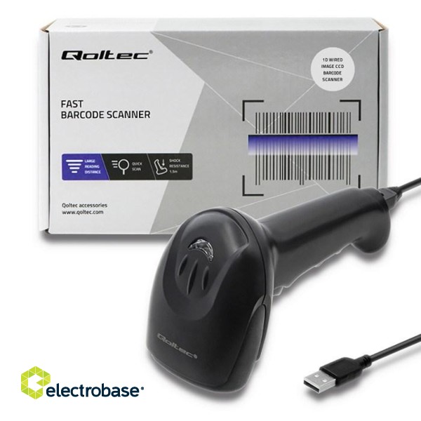 Qoltec 50866 Laser barcode reader 1D | CCD | USB | Black фото 3