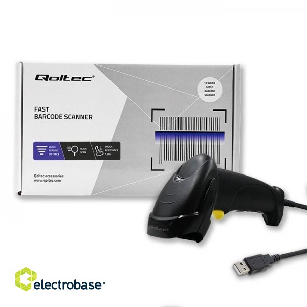 Qoltec 50876 Laser scanner 1D | USB | Black image 2