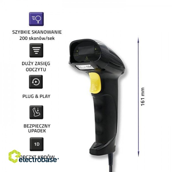 Qoltec 50876 Laser scanner 1D | USB | Black image 3