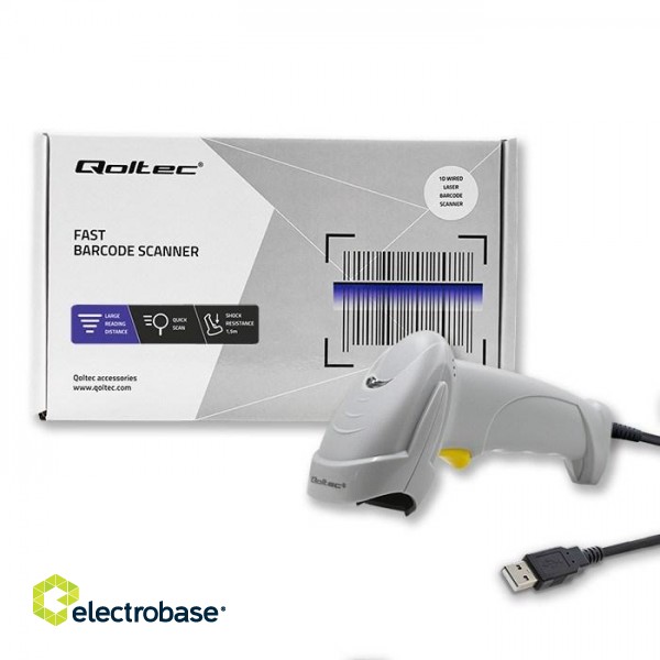 Qoltec 50877 Laser scanner 1D | USB | White image 2
