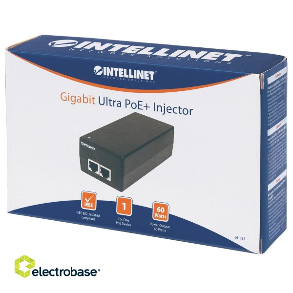 Intellinet Gigabit Ultra PoE+ Injector, 1 x 60 W Port, IEEE 802.3bt and IEEE 802.3at/af Compliant, Plastic Housing image 8