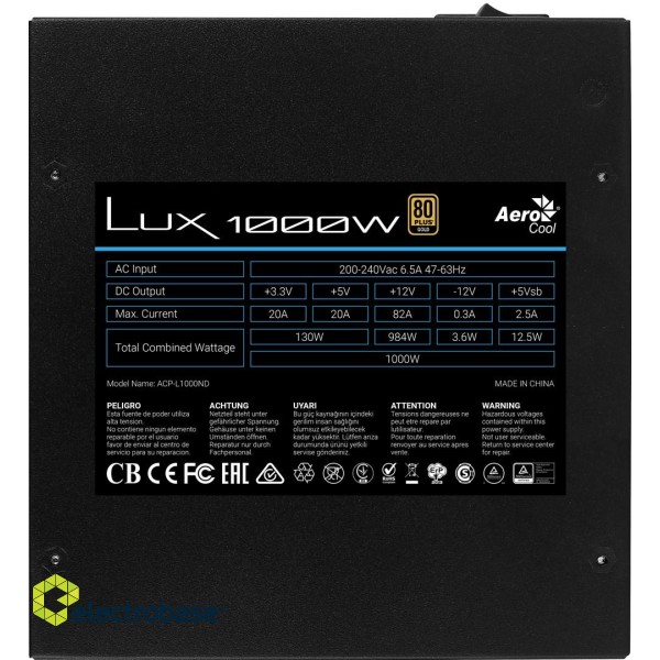 Aerocool LUX1000 PC Power Supply 1000W 80 Plus Gold 90% Efficiency Black image 5