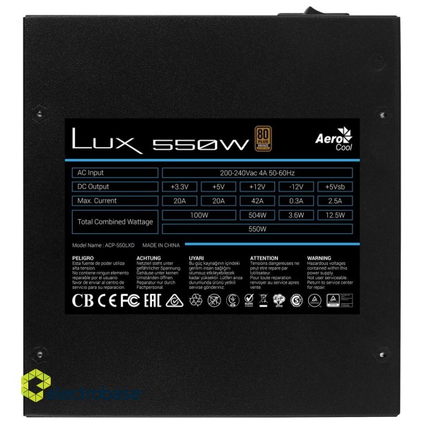 Aerocool LUX 550W power supply unit 20+4 pin ATX ATX Black paveikslėlis 4