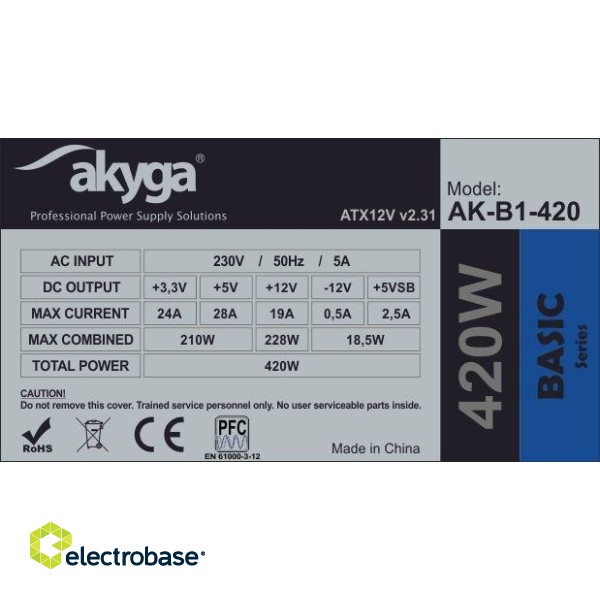 Akyga AK-B1-420 power supply unit 420 W 20+4 pin ATX ATX Grey paveikslėlis 6