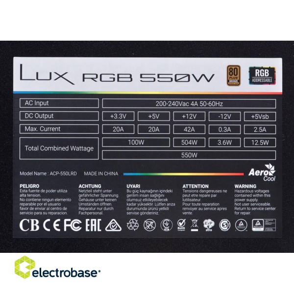Power supply Aerocool Lux RGB 550M 550 W Black paveikslėlis 5