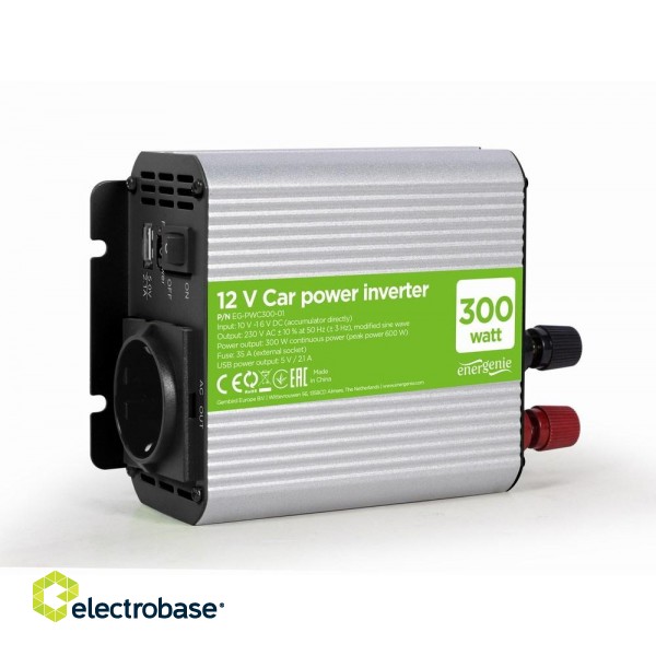 EnerGenie EG-PWC300-01 power adapter/inverter Auto 300W Aluminium,Black image 1