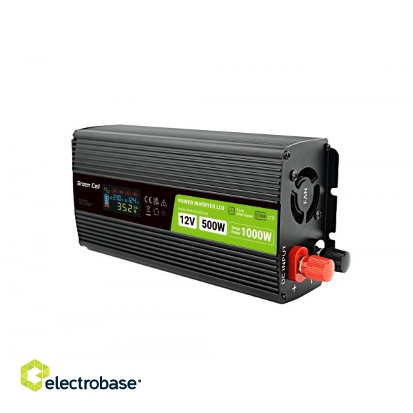Green Cell PowerInverter LCD 12V 500W/10000W car inverter with display - pure sine wave image 1