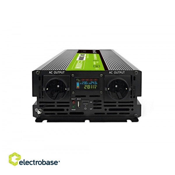 Green Cell Przetwornica napicia PowerInverter LCD 24 V 3000W/60000W Przetwornica samochodowa z wywietlaczem - czysty sinus power adapter/inverter Auto Black image 2