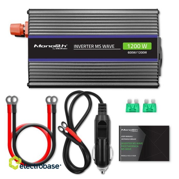 Qoltec 51925 Monolith voltage converter 1200 MS Wave |12V to 230V | 600/1200W | USB image 6