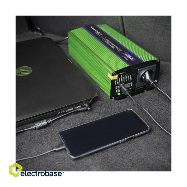 Qoltec Monolith power adapter/inverter Auto 1200 W Green paveikslėlis 3