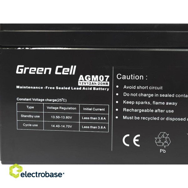 Green Cell AGM Battery 12V 12Ah - Batterie - 12.000 mAh Sealed Lead Acid (VRLA) фото 2