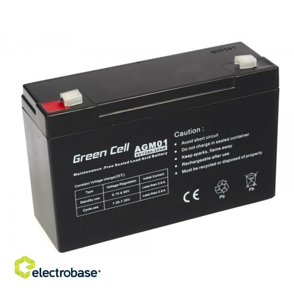 Green Cell AGM Battery 6V 12Ah - Batterie - 12.000 mAh Sealed Lead Acid (VRLA) paveikslėlis 1