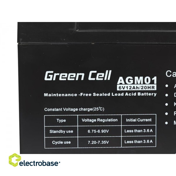 Green Cell AGM Battery 6V 12Ah - Batterie - 12.000 mAh Sealed Lead Acid (VRLA) paveikslėlis 3