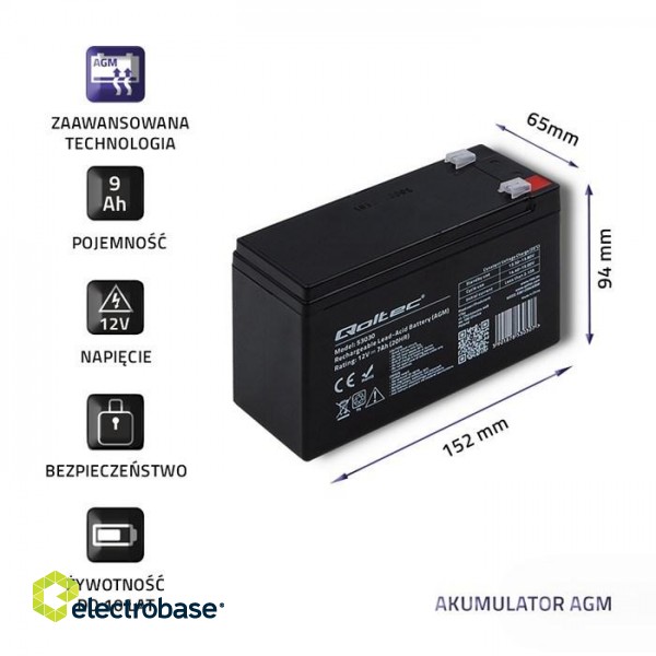 Qoltec 53031 AGM battery | 12V | 9Ah | max 135A image 3