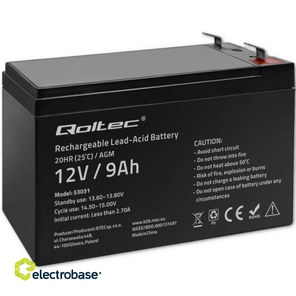 Qoltec 53031 AGM battery | 12V | 9Ah | max 135A image 1