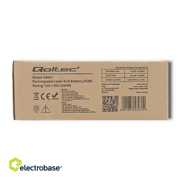 Qoltec 53031 AGM battery | 12V | 9Ah | max 135A image 8