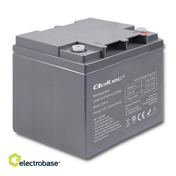 Qoltec 53035 AGM battery | 12V | 45Ah | max 540A image 1