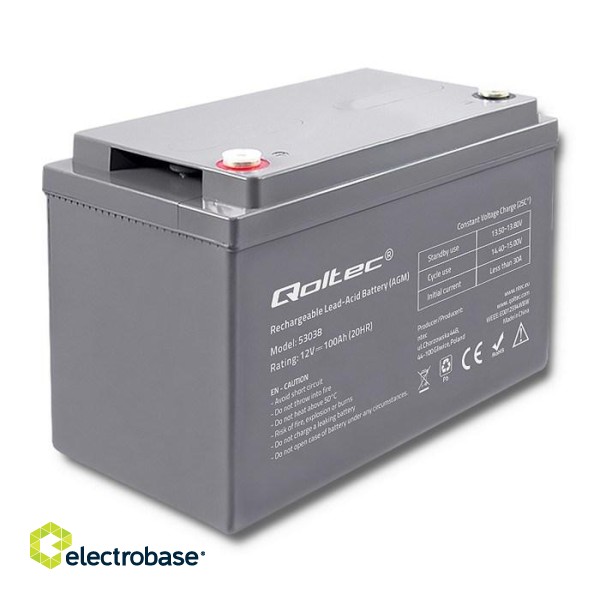 Qoltec 53038 AGM battery | 12V | 100Ah | max 1200A image 1