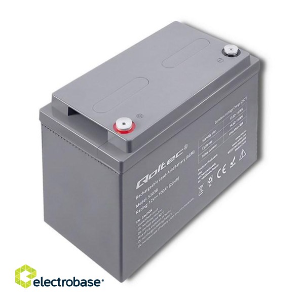Qoltec 53038 AGM battery | 12V | 100Ah | max 1200A image 5