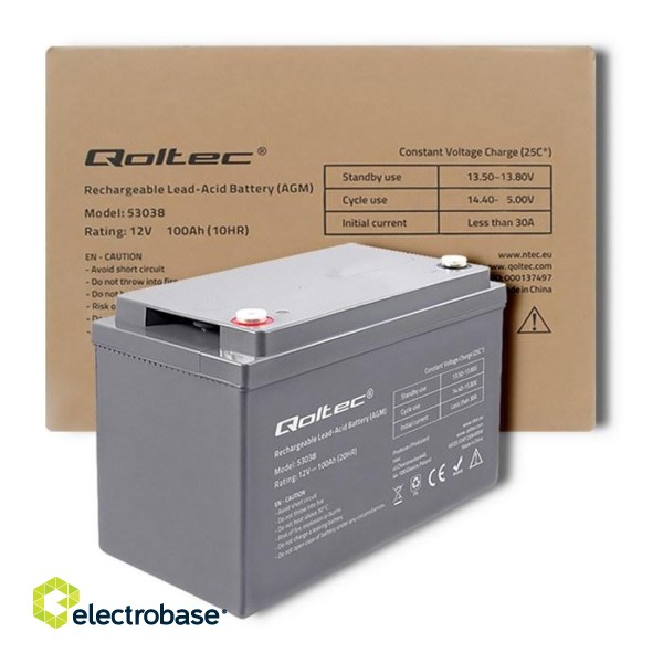 Qoltec 53038 AGM battery | 12V | 100Ah | max 1200A image 6