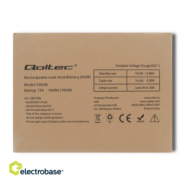 Qoltec 53038 AGM battery | 12V | 100Ah | max 1200A image 7