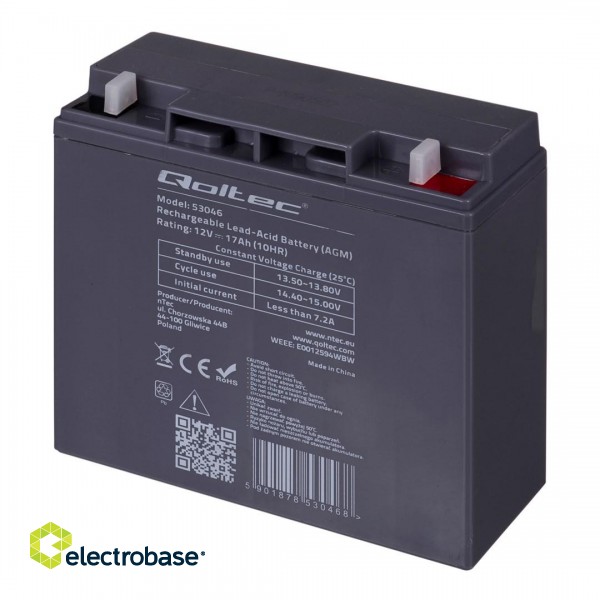 Qoltec 53046 AGM battery | 12V | 17Ah | max. 255A paveikslėlis 3