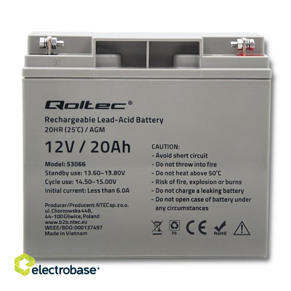 Qoltec 53066 UPS battery Sealed Lead Acid (VRLA) 12 V 20 Ah фото 3