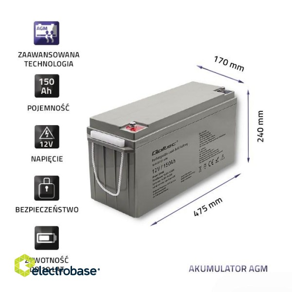Qoltec 53068 AGM battery | 12V | 150Ah | max. 2250A image 4