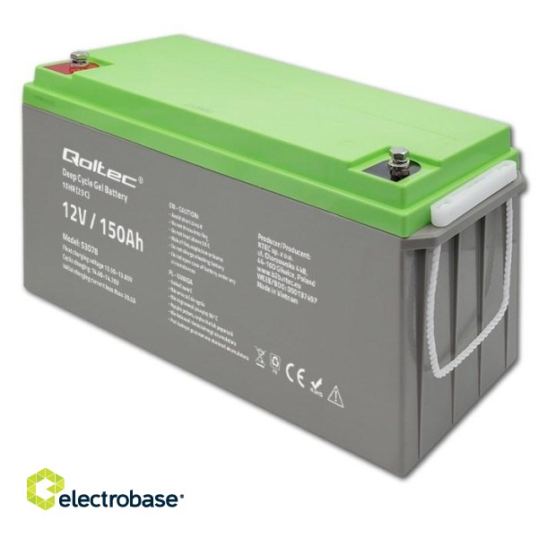 Qoltec 53078 Deep Cycle Gel battery| 12V | 150Ah | 44.5kg image 1