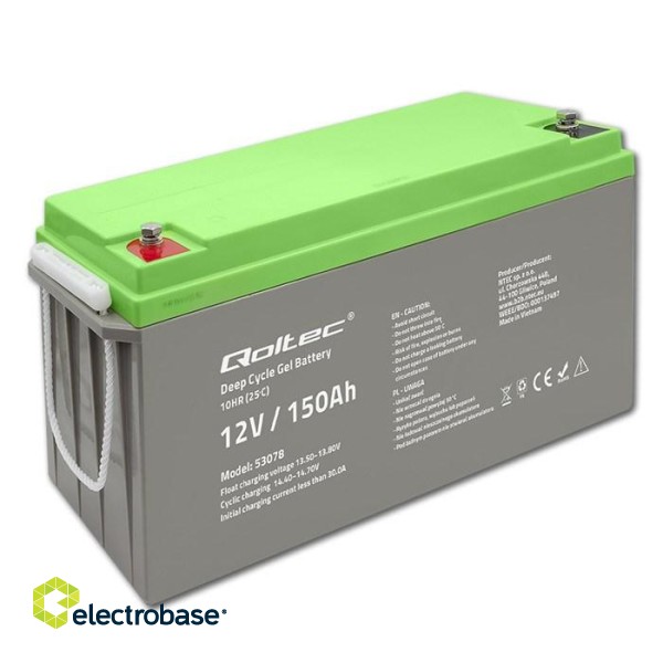 Qoltec 53078 Deep Cycle Gel battery| 12V | 150Ah | 44.5kg image 2