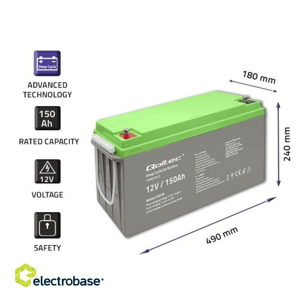 Qoltec 53078 Deep Cycle Gel battery| 12V | 150Ah | 44.5kg image 4