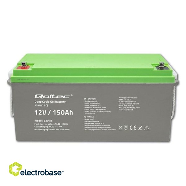 Qoltec 53078 Deep Cycle Gel battery| 12V | 150Ah | 44.5kg image 7