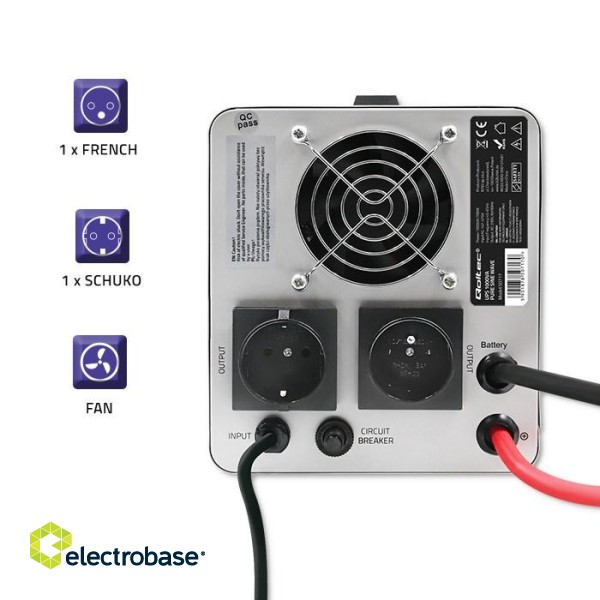 Qoltec 50717 Uninterruptible power supply Pure Sine Wave UPS | 1000VA | 700W | constant phase | Grey image 7