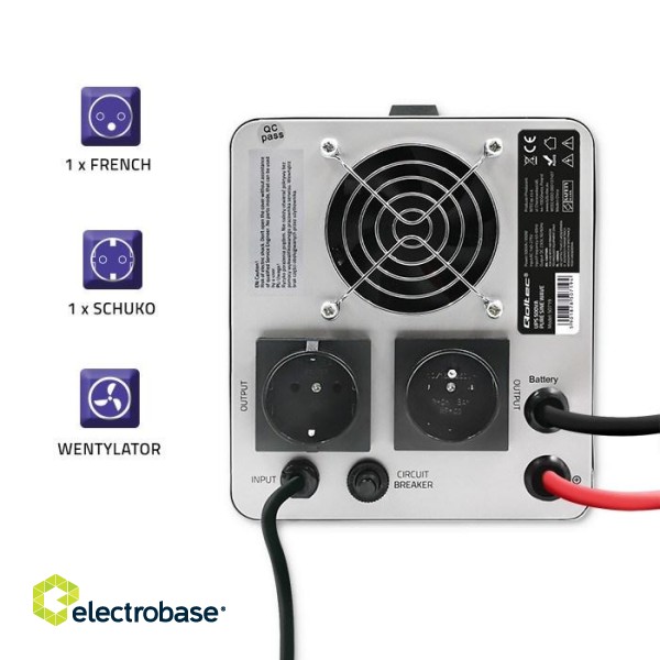 Qoltec 50719 Uninterruptible power supply Pure Sine Wave UPS | 500VA | 350W | Grey фото 7