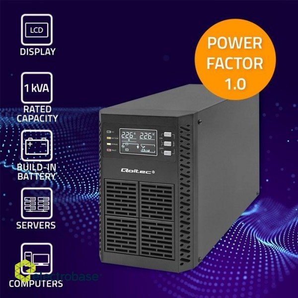 Qoltec 52280 Uninterruptible Power Supply UPS | 1kVA | 1000W | Power factor 1.0 | LCD | EPO | USB | On-line image 3