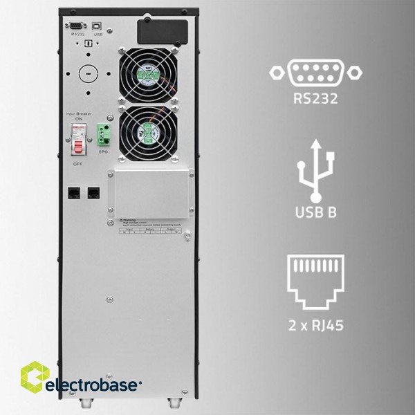 Qoltec 52283 Uninterruptible Power Supply UPS | 6kVA | 6000W | Power factor 1.0 | LCD | EPO | USB | On-line image 6