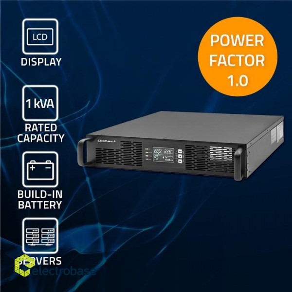 Qoltec 52285 Uninterruptible Power Supply UPS for RACK | 1kVA | 1000W | Power factor 1.0 | LCD | EPO | USB | On-line image 2
