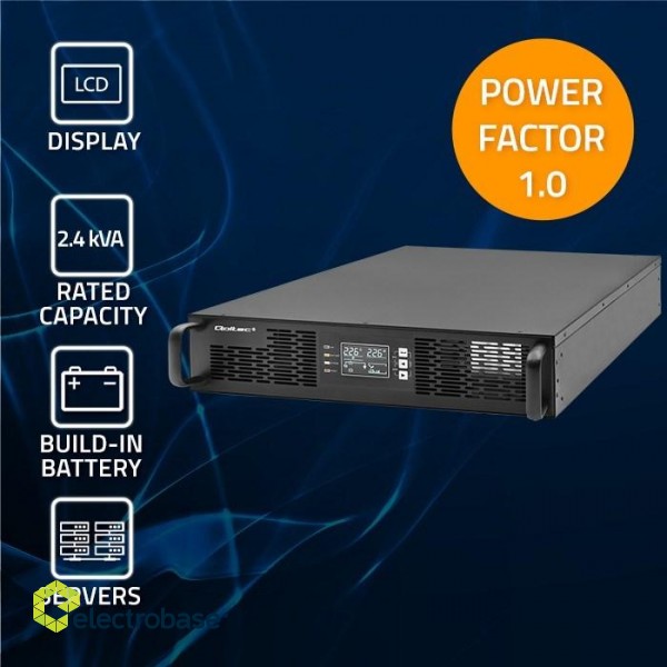 Qoltec 52286 Uninterruptible Power Supply UPS for RACK | 2.4kVA | 2400W | Power factor 1.0 | LCD | EPO | USB | On-line image 3