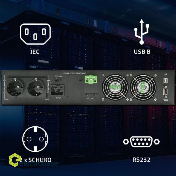 Qoltec 52286 Uninterruptible Power Supply UPS for RACK | 2.4kVA | 2400W | Power factor 1.0 | LCD | EPO | USB | On-line paveikslėlis 8
